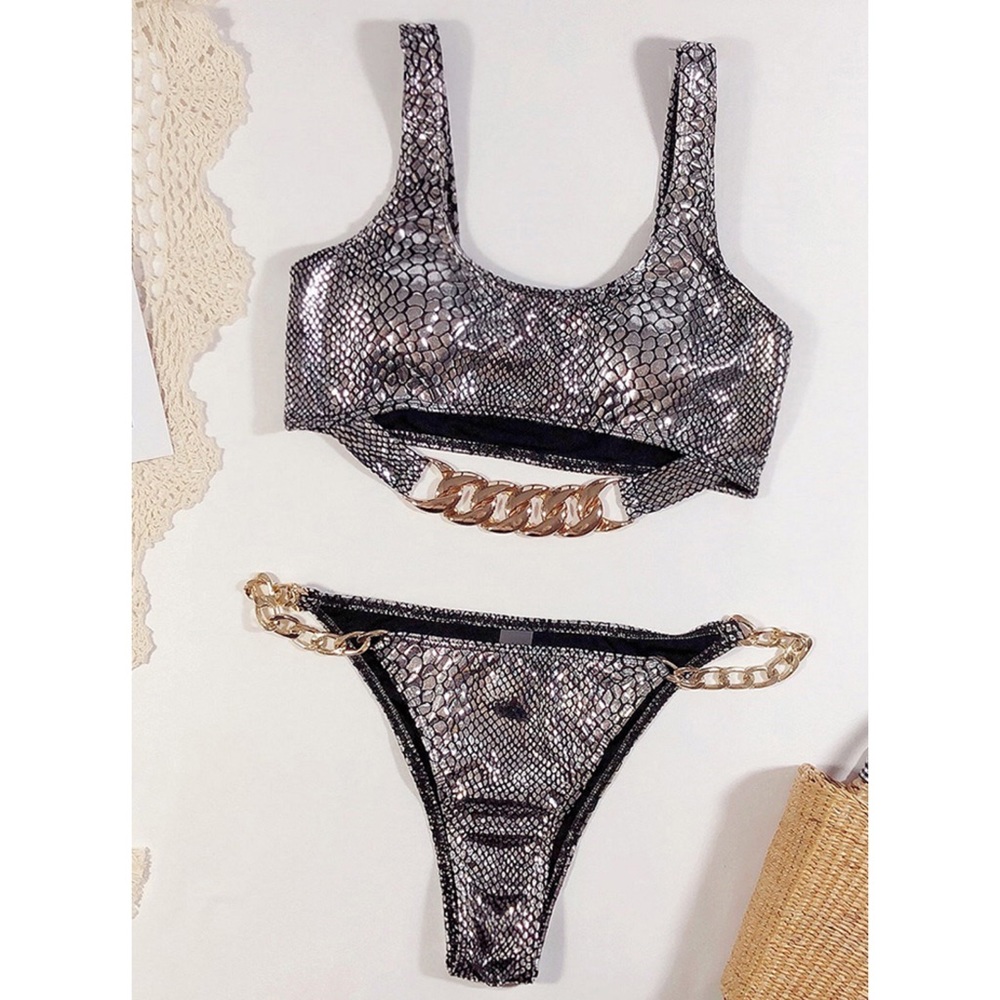 Zaful New! Silver Snakeprint Bikini Swimsuit Set - Picture 3 of 8
